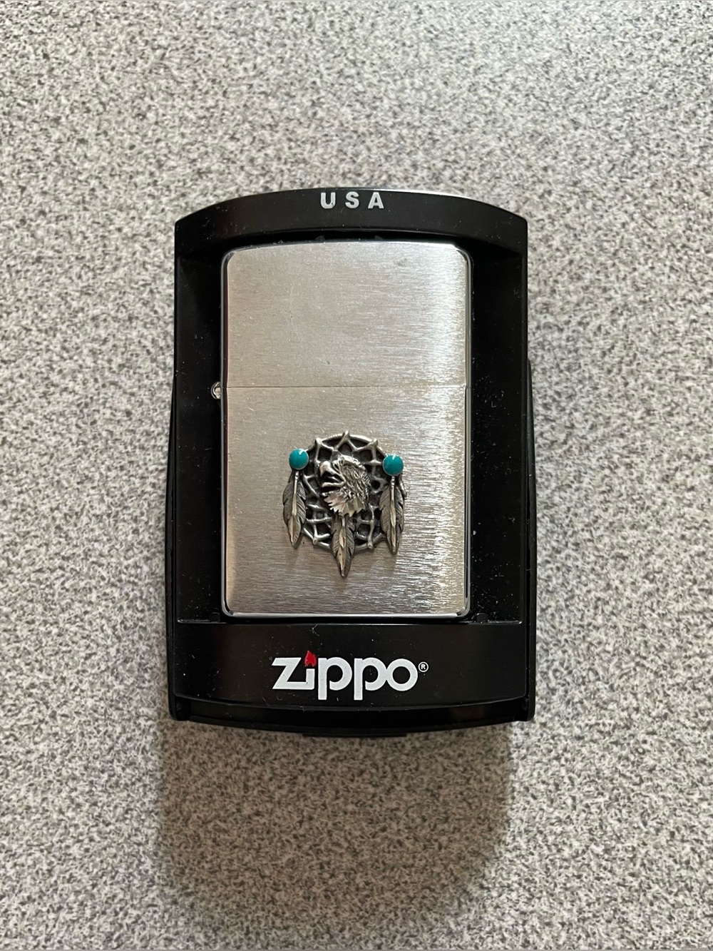 Zippo Brushed Chrome Lighter with Dreamcatcher Emblem